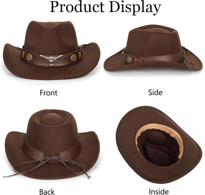 FGSS Kids Western Hats Boys Girls Cowboy Felt Fedora with Belt Buckle 3-7T - Image 3